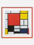 Composition with Large Red Plane, Yellow, Black, Gray, and Blue - Red Ramin Wood Frame