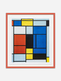 Tableau No.1 with Red, Blue, Yellow, Black, and Gray - Red Ramin Wood Frame